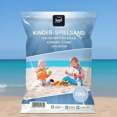 4myBaby GmbH Spielsand 125kg für den Sandkasten – hochwertiger Sand | Gewaschener Quarzsand mit einer Körnung von 0–1 mm für sicheren Spielspaß im heimischen Sandkasten für Kinder (25x5 kg).