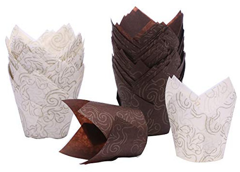 Pirottini Tulipano Barabum Fodere per cupcake Tulip Tazze di carta per muffin per dolci, marrone e bianco, 100 pezzi