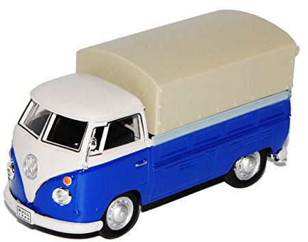 Cararama Volkwagen T1 Blau mit Weiss Pritsche mit Hard Top Bully Bus 1950-1967 1/43 Modell Auto mit individiuellem Wunschkennzeichen