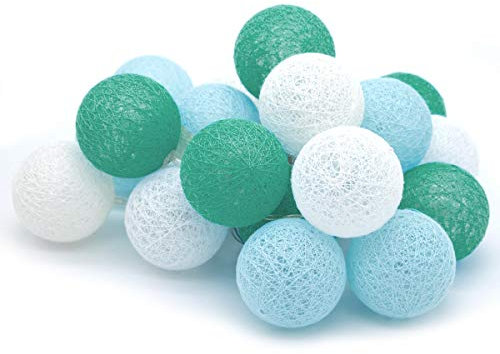 Tronje 20 LED Baumwollkugeln 6cm - 3,8m Kugel-Lichterkette 4h-Timer batteriebetrieben Lichterkugeln Türkis-Blau