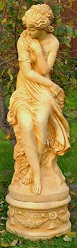Casa Padrino Jugendstil Skulptur/Statue Ø 45 x H. 160 cm - Gartendeko Figur mit Sockel, Farbe:beige