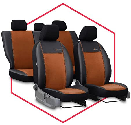 Saferide 3er Set Autositzbezüge PKW universal | Auto Sitzbezüge Kunstleder Braun für Airbag geeignet für Vordersitze und Rückbank | 1+1 Autositze vorne und 1 Sitzbank hinten teilbar 2 Reißverschlüsse