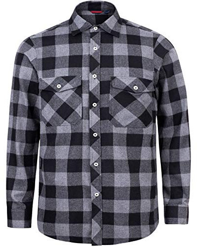 J.VER Herren Hemd Kariertes Freizeithemd Normale Passform Lange Ärmel Flanellhemden, Grau 3XL