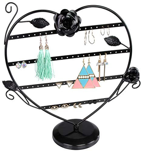 LAUBLUST Schmuckständer im Rosen-Herz Design - ca. 35x32x12 cm, Schwarz - Dekorativer Metall Schmuck-Halter Ornamente & gelochte Steckleisten | Schmuck-Aufbewahrung | Ohrring-Ständer | Ketten-Halter