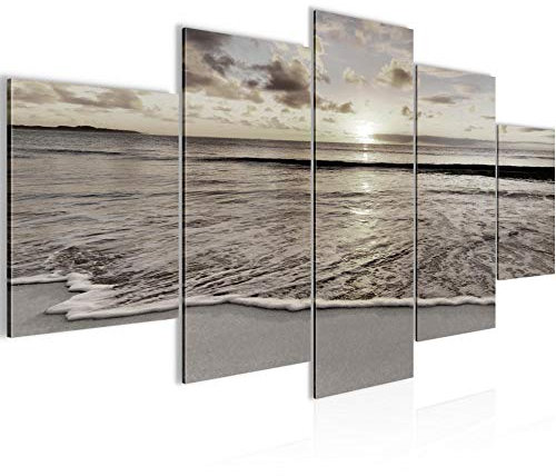 Runa Art Le Coucher Du Soleil Plage Tableau Murale Impression sur Toile Intissee 5 parties Mer Beige Bleu Chambre Salle 607953c