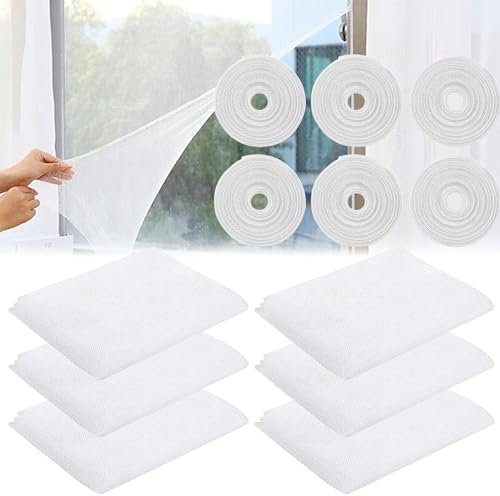 6-Stück Insektenschutz Fliegengitter, Weiße Fliegengitter, DIY Selbstklebendes Moskitonetz für Fenster, Fliegengitter-Fenster-Moskitonetz, Universell für Verschiedene Fenstertypen Geeignet