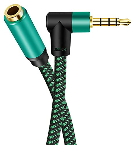 Cavo Prolunga Cavo Prolunga Audio Jack 3,5mm e Aux 4 Poli in Nylon, 90 Gradi, Maschio a Femmina, Compatibile con Switch, Altoparlante, SmartPhone, PC, Cellulare (3 m)