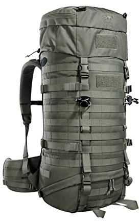 Tasmanian Tiger TT Base Pack 52 IRR Modularer, erweiterbarer Einsatz-Rucksack 52L bis 65L Volumen, Trekking-Rucksack mit Molle-System und abnehmbarem Hüftgurt Steingrau-Oliv IRR