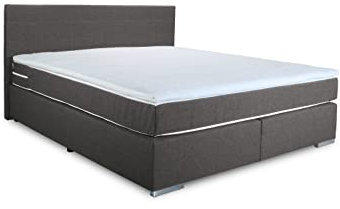 Mivano Simba Boxspringbett/Komfortables Bett mit Durchgehender Matratze (H3) und Topper, Flachgewebe, Grau, Liegefläche 180 x 200 cm
