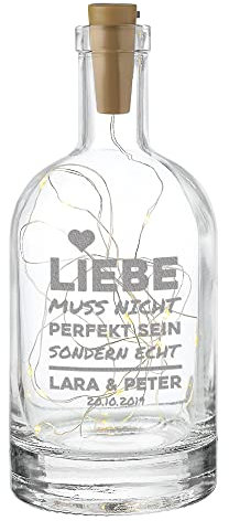 polar-effekt Deko Licht Flasche mit personalisierter Gravur und Lichterkette LED - Flaschenlicht DIY Geschenkidee Wohntrend - Hochzeitsgeschenk Mann und Frau