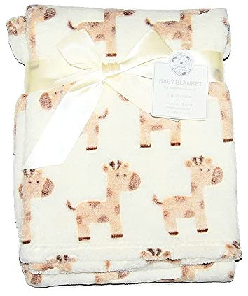 KAV Weiche Fleece-Wickeldecke – 75 x 100 cm, weich, Unisex, für Kinderwagen, Wiege, Babykorb, Babykorb, Giraffen-Druck, Geschenkset für Neugeborene, Mädchen/Jungen, Säugling (Beige)