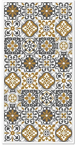 Panorama Tapis Vinyle - Modèle Carreaux Ciments Triana Orange 60x200 cm - Différentes Tailles - Deco Maison, Cuisine, Chambre et Exterieur