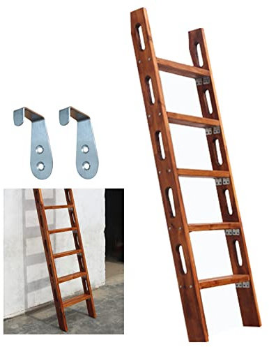 Scala a Castello Scala A Castello in Legno Massello Marrone, Scaletta Doppia per Interni ed Esterni con 2 Ganci e Maniglia, Scale da Soppalco per Carichi Pesanti 49 Pollici / 59 Pollici di Altezza