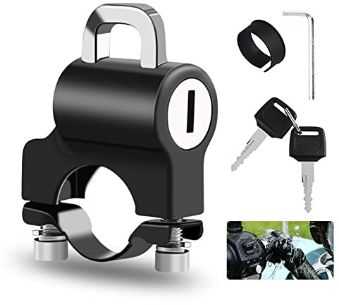 Auveach Lucchetto per Casco Moto Universale Antifurto Casco Moto Metallo con Gancio Set di 2 Chiavi Adatto per Manubrio da 20mm a 26mm (Argento nero)