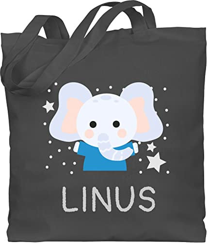 Baumwolltasche - Elefant Kinder - Unisize - Dunkelgrau - tasche kindergarten jungen stofftasche personalisierter jutebeutel elefanten geschenke name stoffbeutel personalisierte kita elefantenmotiv