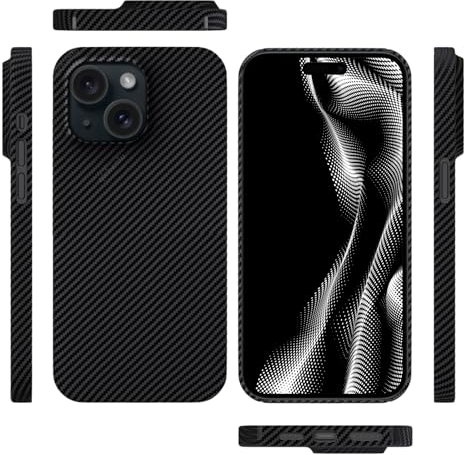 qichenlu Kugelsicher Aramidfaser 600D Schwarz Aramid Hülle komatibel mit iPhone 14,Militärstandard Stoßfest Extrem Dünn Cover Case Hartschale komatibel mit iPhone 14