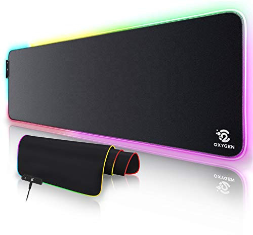 Studione RGB Gaming Mouse Pad by Oxygen, Ultra Bright LED Light&Soft Large Extended Mousepad with 14 Lighting Modes, Water Resistance, Non-Slip Rubber Base Keyboard Mat, 31.5 X12 inch X 4mm, Black