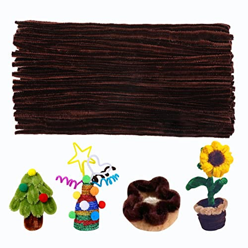 100 Stück Pfeifenreiniger Chenille Stiel Solide Farbe Pfeifenreiniger lose für Halloween、Weihnachten DIY Handwerk liefert dicke Pfeifenreiniger Chenille Stiele (Braun)