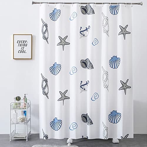 Whoiy Duschvorhang 200X240, Duschvorhänge Blau Weiß Peva Waschbar Duschrollo Antischimmel Muschel für Heim Schlafsäle
