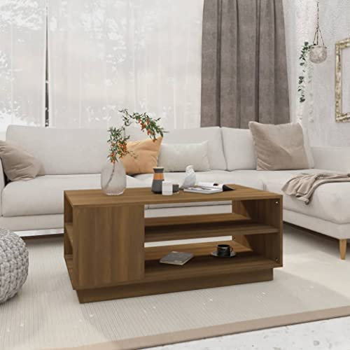 homiuse 102x55x43 cm Muebles de Salon con 3 Estantes Almacenamiento Mesa Auxiliar Mesita de Sofá Mesa de Café Mesa de Centro Modernas Mesita de Salón Marrón Roble Madera Aglomerado