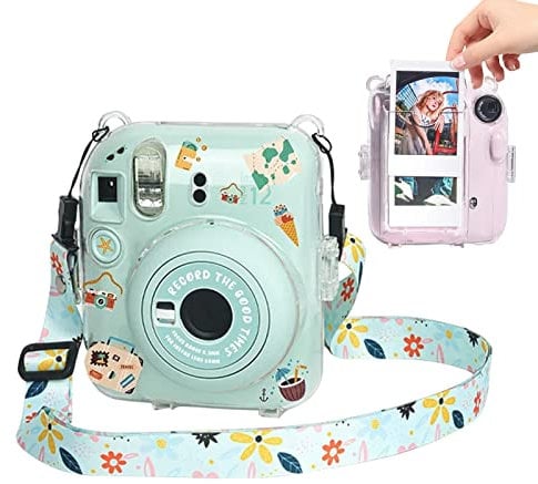 Kimyoaee Mini12 Clear Case Bundle Set for Fujifilm Instax Mini 12 Instant Camera Accessories with Films Pocket Picture Holder, Sticker Decal, Adjustable Shoulder Strap