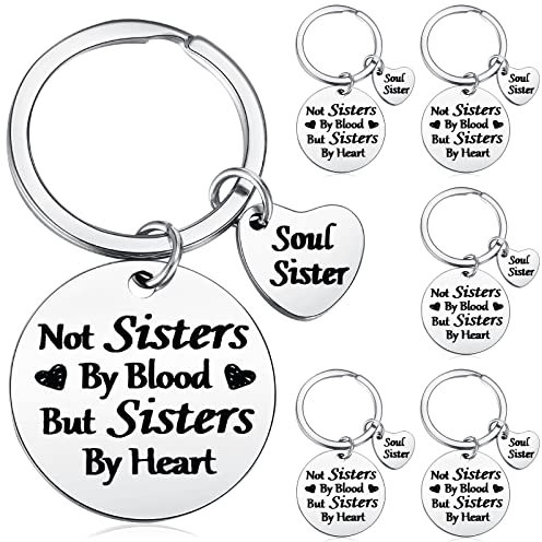Roowest 6 Stück Schwester-Schlüsselanhänger Kleine Geschenke, Not Sister by Blood But Sister by Heart Schlüsselanhänger für Frauen Freund, Stilvoll