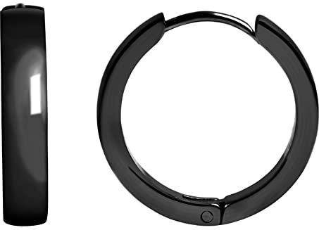 Akzent Damen Creolen Ohrringe Edelstahl 15mm Klapp-Creolen Ohrschmuck für Frauen schwarz Geschenkidee Valentinstag