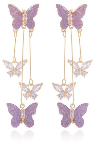 Frodete Orecchini Pendenti a Farfalla Viola in Stile Nappa con Zircone, Design a Goccia, Metallo, Perle, Regalo per Donne e Ragazze