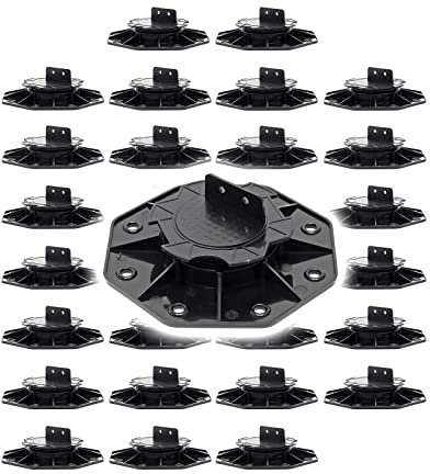 XPOtool Lot de 30x Plots de terrasse – Charge 2700 kg – Hauteur réglable 18-25 mm – en PP – Pieds de support pour Lames Dalles Lambourdes