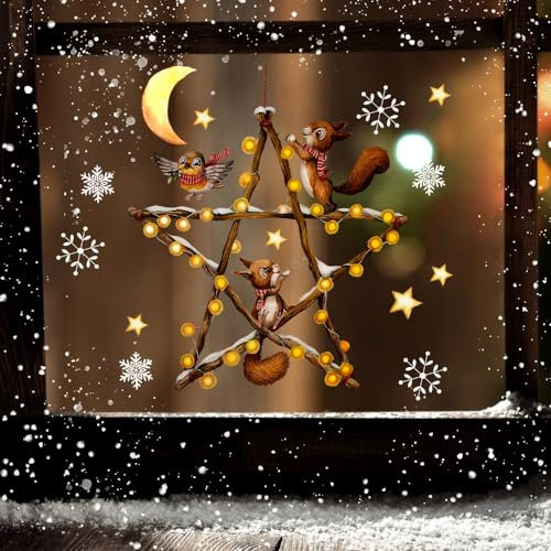Fensterbild Weihnachtsdeko Weihnachten Weihnachtsstern Eichhörnchen Schneeflocken Sterne wiederverwendbar Winter Fensterdeko Fensterbilder Kinder Zimmer bf191 ilka parey wandtattoo-welt