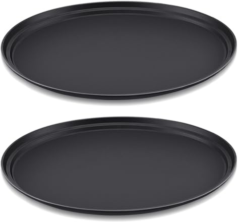FillTouch 2 Pcs Restaurant Serving Trays PP Plastic Non Slip Rubber Lined Large Oval Tray for Kitchen Dining Room Cafeterias Fast Food Service (24 x 29 Inch,Black)