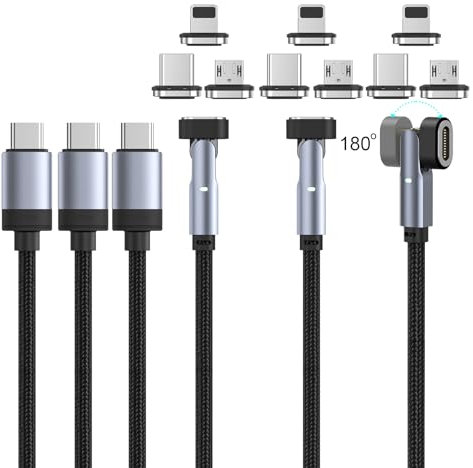 Câble de Chargement Magnétique NetDot 3 en 1 USB-C, Charge Rapide PD 100W et Transfert de Données pour Téléphone, Ordinateur Portable, Casque, Kindle et plus encore - (1m/2 pack noir)