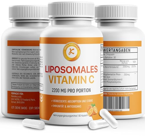 Liposomal Vitamin C 2200mg, Max Absorption, High Strength, Antioxidant, No additives, Non-GMO - 60 Capsules