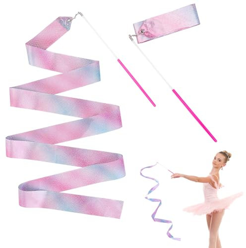 Amaxiu Lot de 2 Rubans de Danse, 2m Scintillant Baguettes de Danse tourbillonnantes Serpentins pour Enfants Filles Adultes Spectacles de Talents Entraînement de Danse(A)