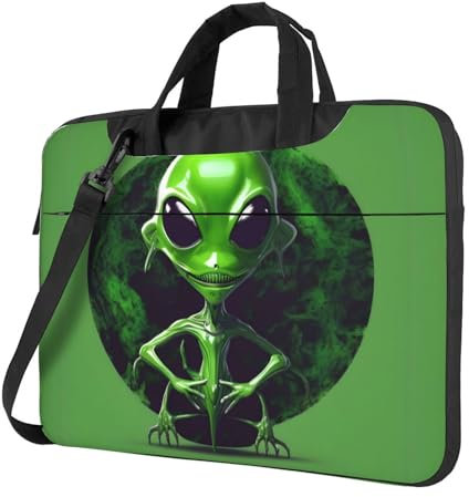 Green Alien Printing Laptoptasche für Damen und Herren, mit Griff, ultradünn, Schwarz , 14 inch