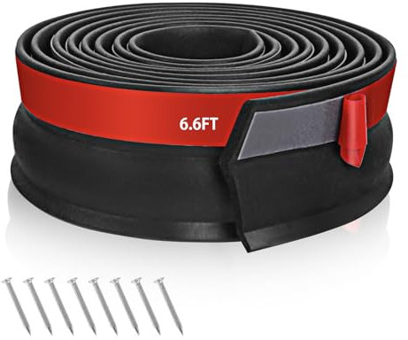 Universal Garage Door Seals 6.6FT Self-Adhesion Garage Door Threshold Seal Rubber Garage Door Bottom Seal Replacement, with Nails