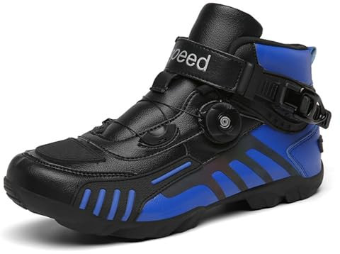 Stivali protettivi da motocross, stivali da motocross traspiranti di grandi dimensioni, scarpe da moto resistenti all'usura in pelle microfibra, con supporto alla caviglia, suola antiscivolo(Color:Blu