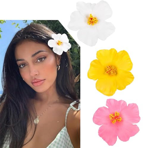 Nayyana Lot de 3 barrettes à cheveux en forme de fleur hawaïenne pour femme - Pinces à cheveux en forme d'hibiscus - Pinces à cheveux en forme de fleur hawaïenne - Pinces à cheveux artificielles pour