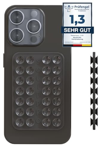 SQUIDPRO® ECO - Saugnapf Handyhalterung, doppelseitig, abnehmbar, freihändig, rutschfest, starker Halt für Kurze Selfies und Videos, kompatibel mit iPhone und Android, 6 x 9 cm (Dark Grey)