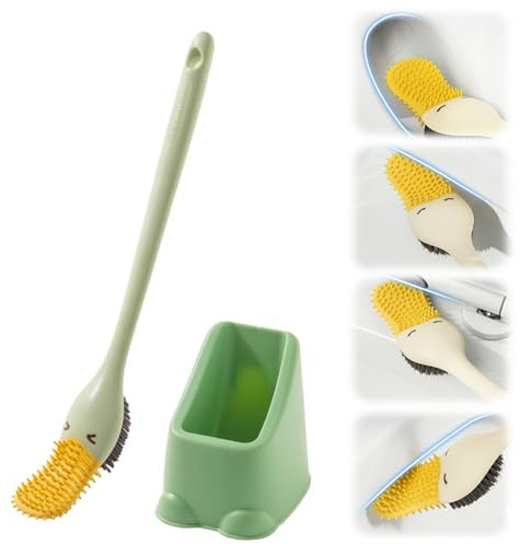 Toilettenbürste, Klobürste Silikon Niedliche Enten Klobürste Silikon mit Flachem und Biegsamem Kopf Klobürste mit Randreiniger Toilettenbürste Klobürste Wandmontage mit Aufbewahrung (Grün)