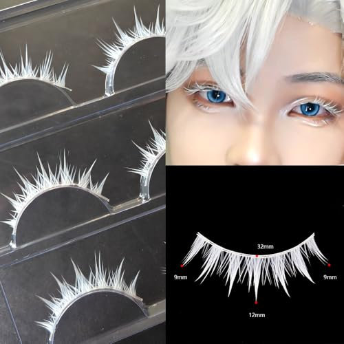 Lot de 3 paires de faux cils blancs pour cosplay, Halloween, accessoires d'extension de cils blancs, accessoires naturels d'anime, maquillage de fête, cosmétiques