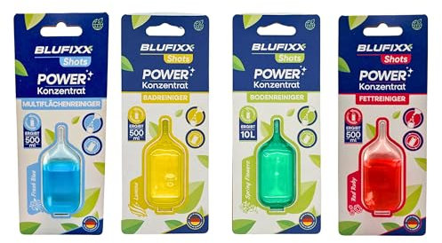 BLUFIXX Reinigungs-Powerpack: Küchen-, Boden-, Bad- und Allzweckreiniger - 4x 25ml Putzmittel-Konzentrat für den gesamten Haushalt