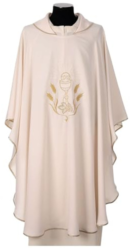 Holyart Casule: Casula tessuto super leggero ricamo calice uva spighe davanti dietro
