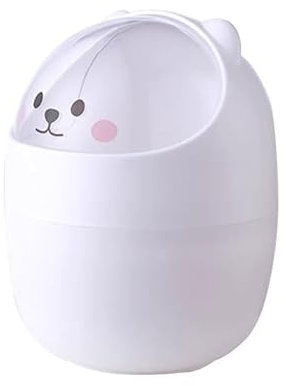 VVHFXD Mini Mülleimer, Desktop Mülleimer, Tischmülleimer mit Deckel, Cartoon Mülleimer, Papierkorb, Tragbarer Abnehmbarer Tischabfalleimer, Mülleimer Badezimmer, für Zuhause Büro Wohnzimmer, Weiß