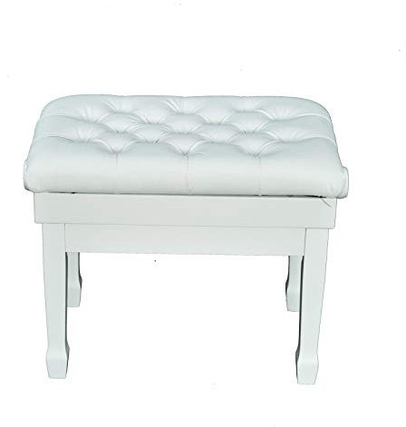 IUokLU Klavierbank aus Leder Klavierhocker verstellbar Einzellift Klavierbank Keyboardbank mit Ablagefach stabile Holzbeine weiches PU-Leder (weiß)，Weiß