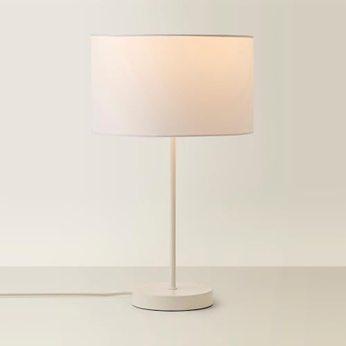 ValueLights | White Metal Single Stem Table Lamp with White Drum Lampshade for Living Room Bedroom | Table Lamps, Home Décor & Improvement Essential