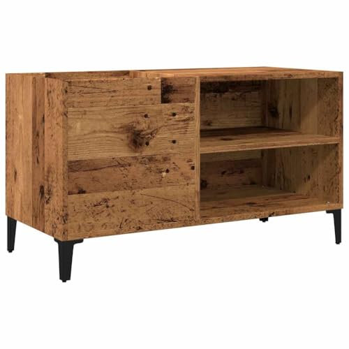 vidaXL Record Cabinet - Sideboard Player Stand - Engineered Wood Vinyl Storage - Old Wood Brown, Metal Legs - Living Room, Bedroom, Office - 84.5x38x48 cm - Industrial Style