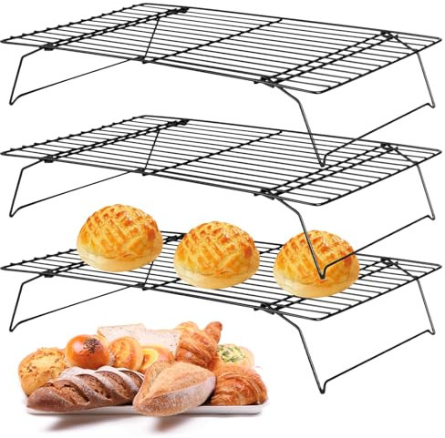 Tutamaz 3 Etagen Kühlablage, Großer Rechteckiges Kühlgitter Backgitter zum Backen Kühlen Braten Grillen Grillrost Kuchenauskühler für Muffin Pizza Kekse Cupcake Grillen Kompatibel mit Backofenblech