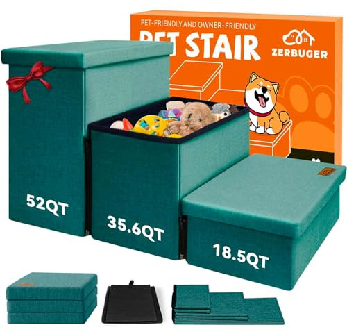Zerbuger Escaleras para perros para camas altas, escaleras plegables para mascotas, regalo para perros y cachorros con almacenamiento para cama, sofá, rampa para perros y gatos que soporta hasta 200