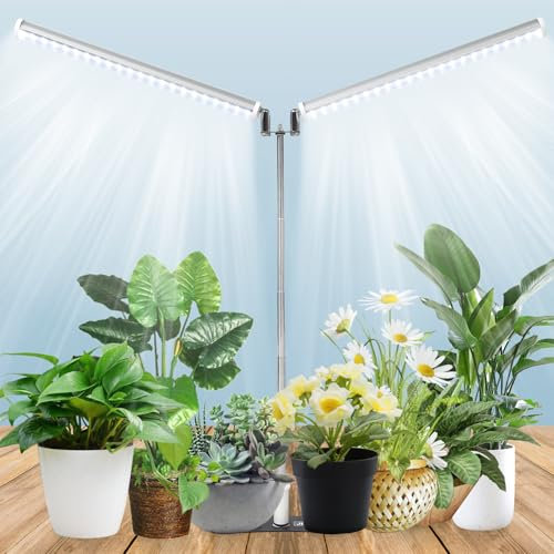 JCBritw Standing LED Grow Light,Adjustable Dual Head T12 Bar Plant Light, White 6500K Full Spectrum Plant Grow Lamp on Stand for Indoor Plants Seed Starting, Seedlings, Veg, Flower